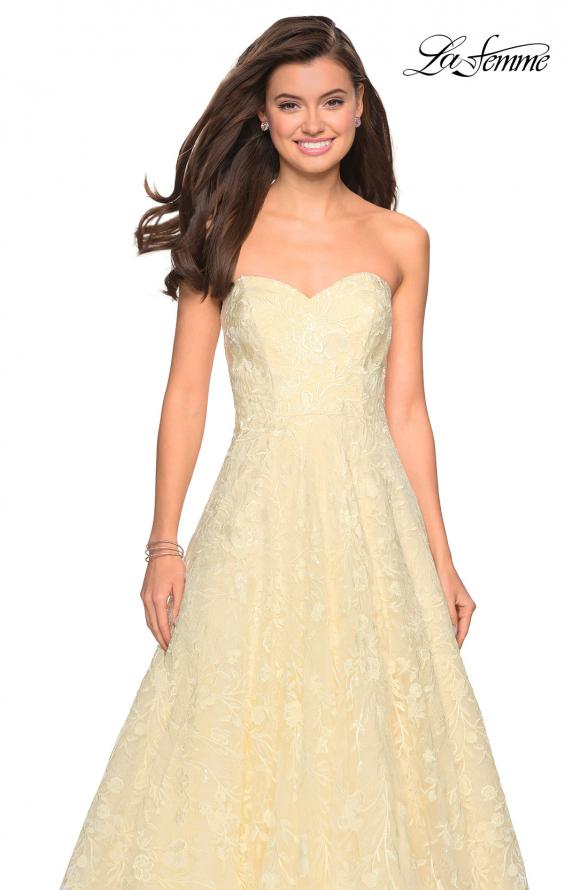 Picture of: Strapless A-Line Gown with Floral Embroidery in Yellow, Style: 27746, Detail Picture 2