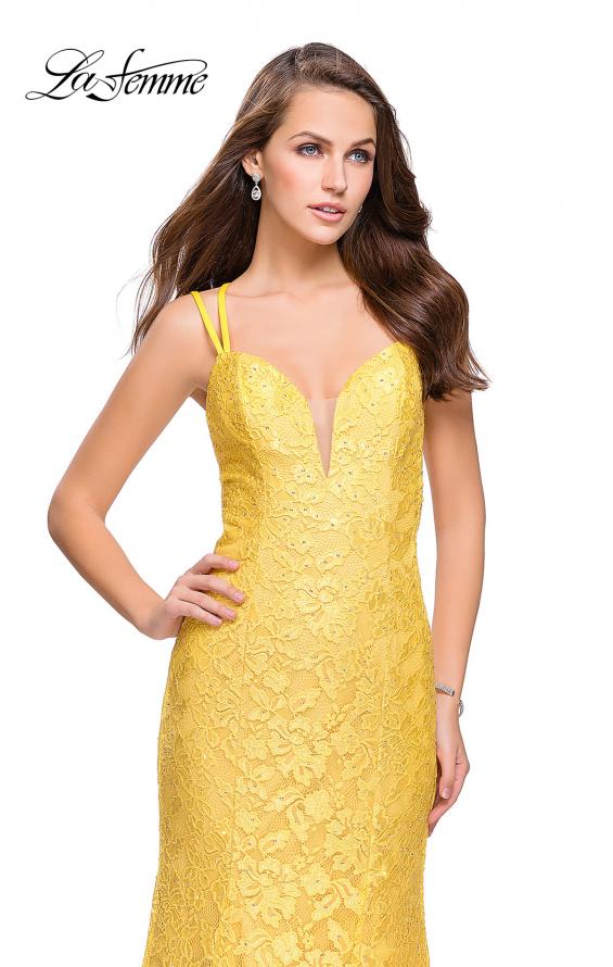 Picture of: Long Lace Mermaid Prom Dress with Double Straps in Yellow, Style: 26043, Detail Picture 3