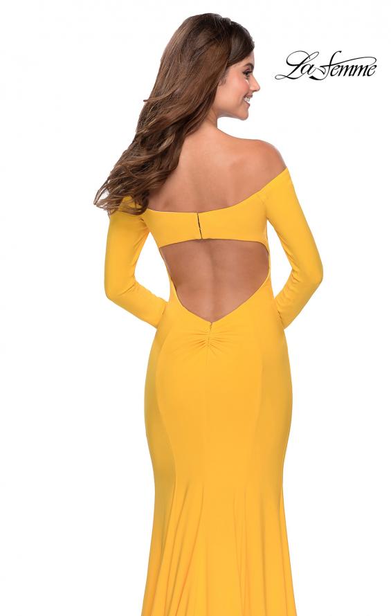 Picture of: Off the Shoulder Long Sleeve Jersey Prom Dress in Yellow, Style: 28754, Detail Picture 3