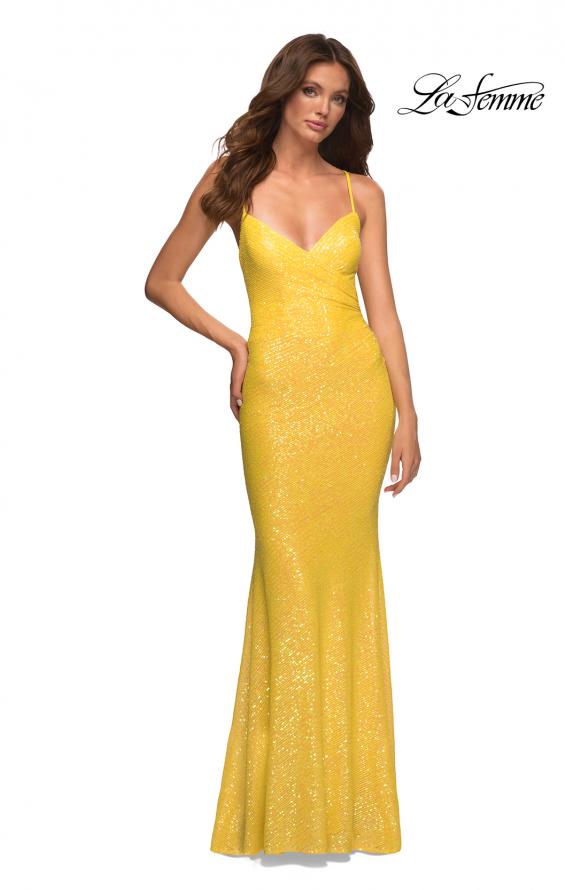 Picture of: Sequin Long Prom Dress in Vibrant Bright Colors in Yellow, Style: 30622, Detail Picture 3