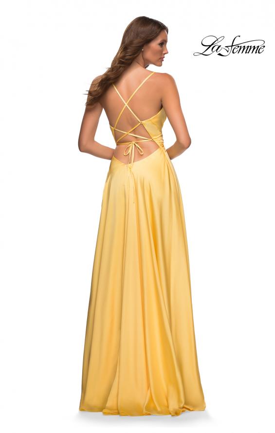 Picture of: Bright Satin Gown with Criss-Cross Ruched Top in Yellow, Style: 30662, Detail Picture 3