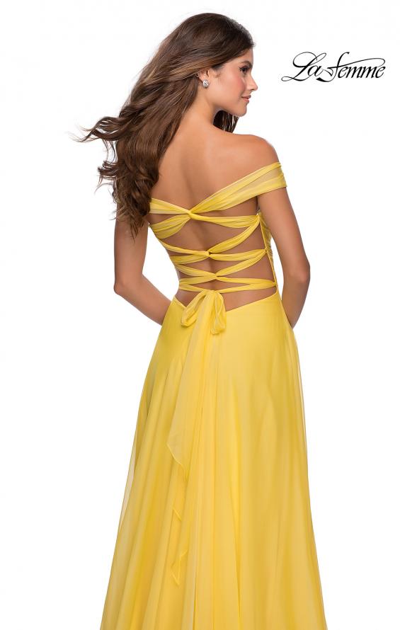 Picture of: Off the Shoulder Chiffon Gown with Plunging Neckline in Yellow, Style: 28546, Detail Picture 4