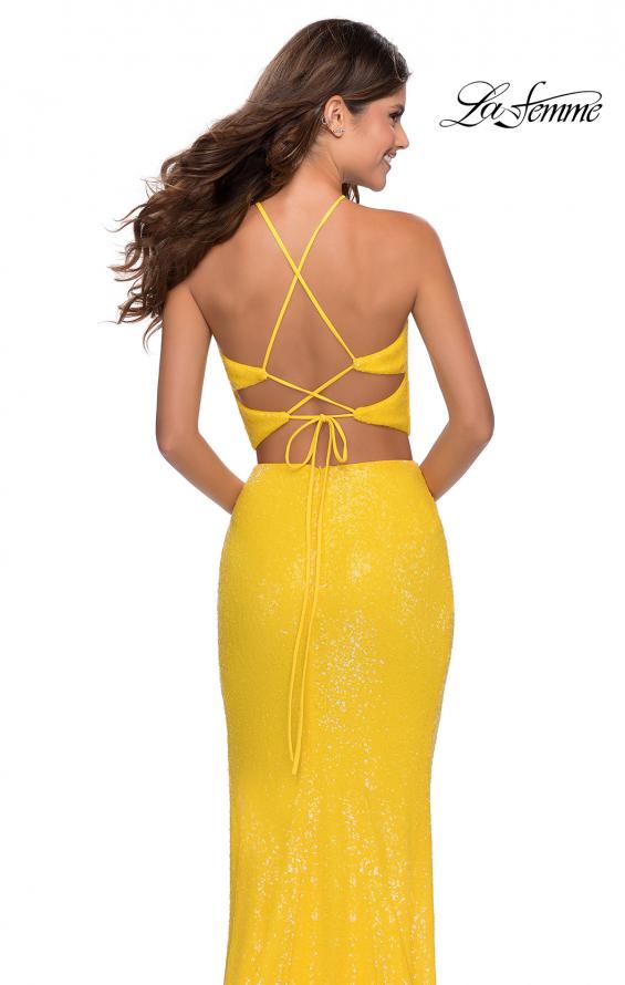 Picture of: Two Piece Sequin Prom Dress with Pyramid Top in Yellow, Style: 28623, Detail Picture 4