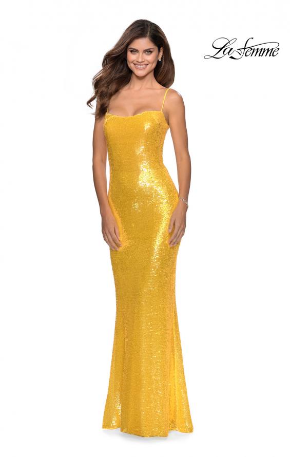 Picture of: Trendy Sequin Dress with Cut Out Open Back in Yellow, Style: 28937, Detail Picture 4