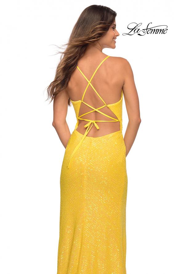 Picture of: Open Back Warp Style Sequin Dress in Bright Colors in Yellow, Detail Picture 4
