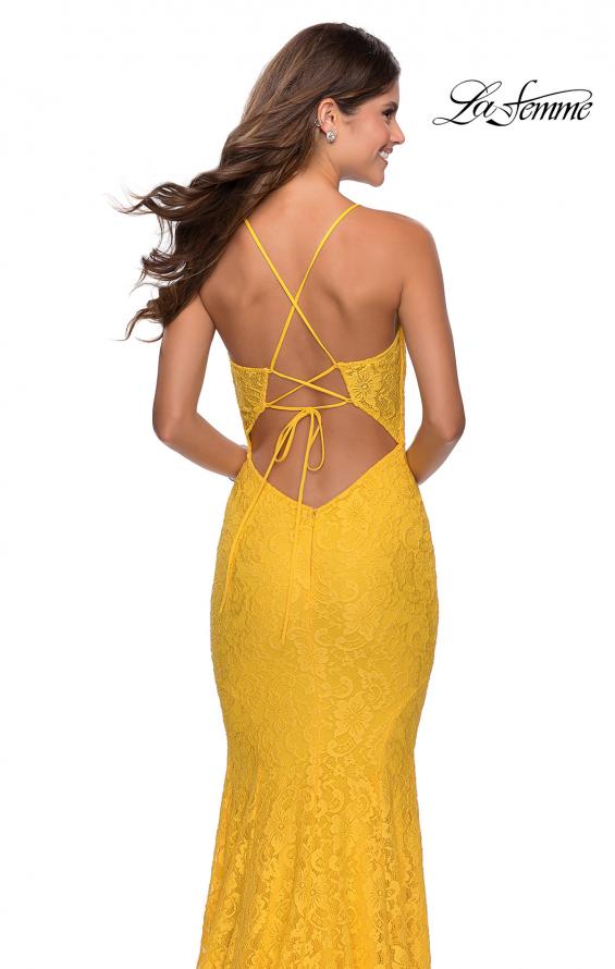 Picture of: Floor Length Lace Prom Dress with Sheer Bodice in Yellow, Style: 28591, Detail Picture 5