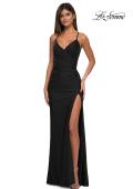 Picture of: Simple Prom Dress with Side Ruching and Lace Up Back in Black, Style: 33103, Main Picture