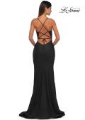 Picture of: Fitted Jersey Prom Dress with High Side Slit in Black, Style: 33080, Back Picture