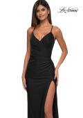 Picture of: Simple Prom Dress with Side Ruching and Lace Up Back in Black, Style: 33103, Detail Picture 5
