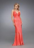 Picture of: V Neck Ruched Bodice Dress with Bedazzled Brooch in Red, Style: 12139, Main Picture