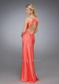 Picture of: V Neck Ruched Bodice Dress with Bedazzled Brooch in Red, Style: 12139, Back Picture
