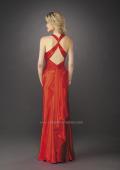 Picture of: Long Satin Prom Gown with V Neck and X Back in Red, Style: 12298, Back Picture