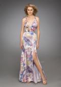 Picture of: Printed V Neck Prom Dress with Rhinestone Detail and Slit in Multi, Style: 12371, Main Picture