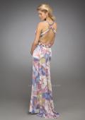 Picture of: Printed V Neck Prom Dress with Rhinestone Detail and Slit in Multi, Style: 12371, Back Picture
