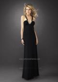 Picture of: Halter Prom Dress with Beaded Trim and Brooch in Black, Style: 12735, Main Picture