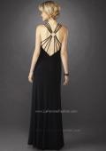 Picture of: Halter Prom Dress with Beaded Trim and Brooch in Black, Style: 12735, Back Picture
