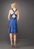 Picture of: Short V Neck Dress with Silver Brooch and Mini Train in Blue, Style: 12835, Back Picture