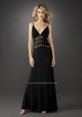 Picture of: Gathered Bodice V Neck Dress with Sheer Waist Detail in Black, Style: 13057, Main Picture