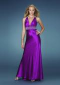 Picture of: Empire Waist Beaded Long Satin Prom Dress in Purple, Style: 13238, Main Picture