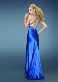 Picture of: Empire Waist Beaded Long Satin Prom Dress in Blue, Style: 13238, Back Picture