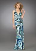 Picture of: Long Printed V Neck Prom Dress with Sequin Detail in Multi, Style: 13267, Main Picture