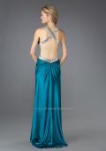 Picture of: Long Pleated Prom Dress with Criss Cross Waistband in Blue, Style: 13277, Back Picture