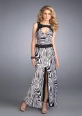 Picture of: Long Gown with Glittering Straps and Center Front Slit in Multi, Style: 13298, Main Picture