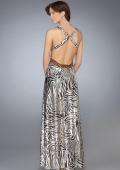 Picture of: Printed Low V Neckline Prom Dress with Criss Cross Back in Multi, Style: 13409, Back Picture