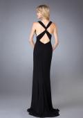 Picture of: Long V Neck Prom Gown with Ruched Waistband in Black, Style: 13442, Back Picture