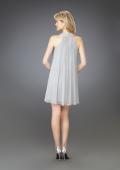 Picture of: Pleated Halter Cocktail Dress with Fully Beaded Straps in Silver, Style: 13963, Back Picture