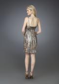 Picture of: Short Printed Cocktail Dress with Spaghetti Straps in Gold Multi, Style: 14024, Back Picture