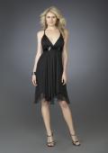 Picture of: Short Halter Cocktail Dress with Beaded Belt and Low Back in Black, Style: 14129, Main Picture