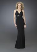 Picture of: V Neck Prom Dress with Beaded Belt and Low Back in Black, Style: 14153, Main Picture