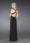Picture of: Long Prom Gown with Criss Cross Back and Belt in Black, Style: 14180, Back Picture