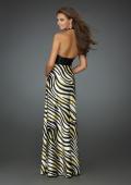 Picture of: Long Halter Prom Dress with Printed Skirt and Beading in Multi, Style: 14257, Back Picture