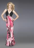 Picture of: Low V Neck Long Prom Dress with Printed Skirt in Multi, Style: 14271, Main Picture