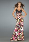 Picture of: Long Halter Prom Dress with Printed Skirt and Pleats in Multi, Style: 14283, Main Picture