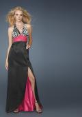 Picture of: Long Halter Prom Dress with Printed Bodice and Slit in Multi, Style: 14308, Main Picture