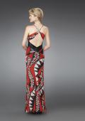 Picture of: Long Printed Halter Gown with Beaded Sash in Multi, Style: 14359, Back Picture