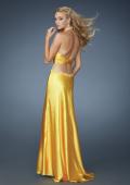 Picture of: Halter Prom Dress with Ruching and Beads in Yellow, Style: 14365, Back Picture
