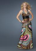 Picture of: Long Printed Halter Gown with Beaded Waistband in Multi, Style: 14369, Main Picture