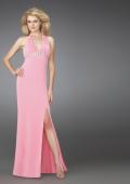 Picture of: Prom Dress with Beaded Belt and Thigh High Slit in Pink, Style: 14389, Main Picture