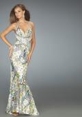 Picture of: Geo Print Prom Gown with Pleated Bust and Beaded Train in Multi, Style: 14400, Main Picture