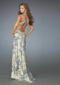 Picture of: Geo Print Prom Gown with Pleated Bust and Beaded Train in Multi, Style: 14400, Back Picture