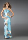 Picture of: Printed Keyhole Halter Prom Dress with Twisted Back in Blue, Style: 14401, Main Picture