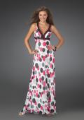 Picture of: Long Printed Halter Gown with Criss Cross Detailing in Multi, Style: 14403, Main Picture