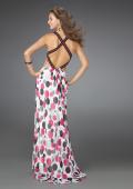 Picture of: Long Printed Halter Gown with Criss Cross Detailing in Multi, Style: 14403, Back Picture