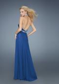 Picture of: Halter Prom Gown with Beaded Straps and Belt in Blue, Style: 14452, Back Picture