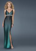 Picture of: V Neck Dress with Beaded Straps, Belt, and Open Back in Green, Style: 14456, Main Picture