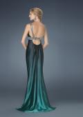 Picture of: V Neck Dress with Beaded Straps, Belt, and Open Back in Green, Style: 14456, Back Picture